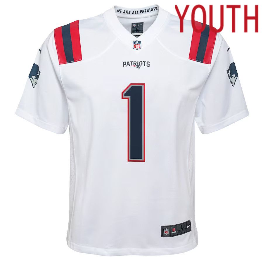 Youth New England Patriots 1 Cam Newton Nike White Game NFL Jersey
